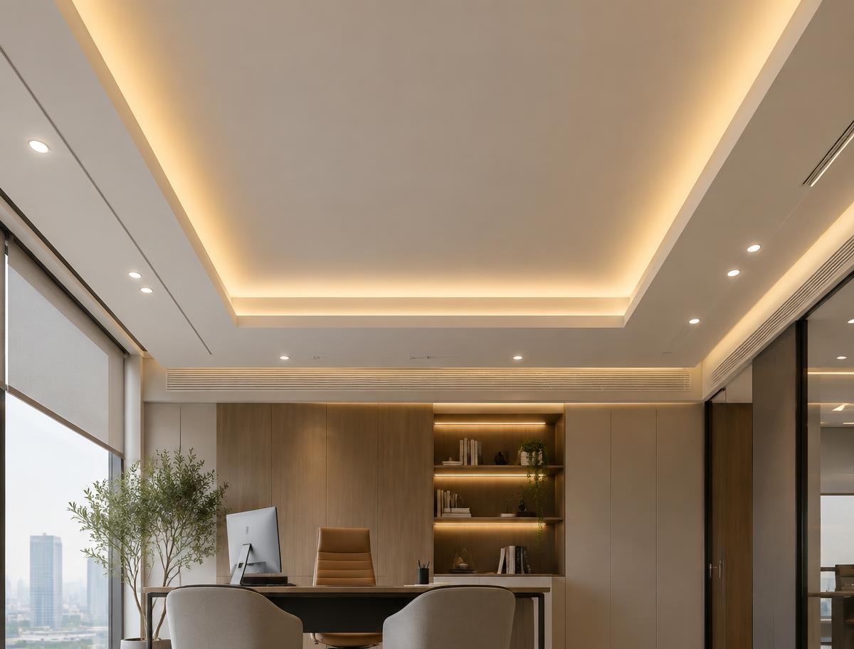 Forro de drywall com iluminação embutida em ambiente moderno